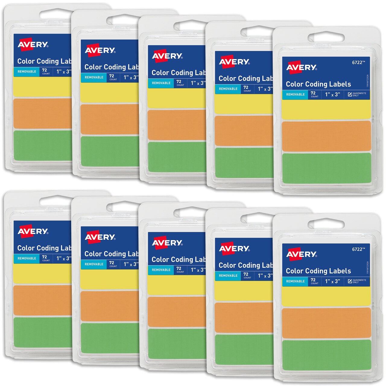 Avery Removable Color-Coding Stickers, 72 Per Pack, 10 Packs Assorted Colors, 720 Total (06722)